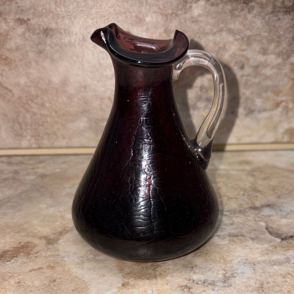Vintage Art Kanawha Hand Crafted Purple Crackle Mini Pitcher. 4-3/8”